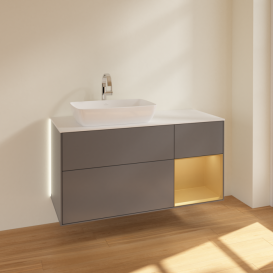 Тумба под раковину Villeroy & Boch Finion 120х50,1 см с подсветкой МДФ антрацит матовый лак/стекло белое матовое G811HFGK