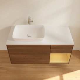 Тумба под раковину Villeroy & Boch Finion 120х50,1 см с подсветкой МДФ шпон грецкого ореха/стекло белое матовое G811HFGN