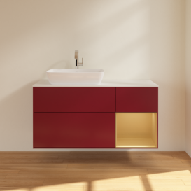 Тумба под раковину Villeroy & Boch Finion 120х50,1 см с подсветкой МДФ пион матовый лак/стекло белое матовое G811HFHB