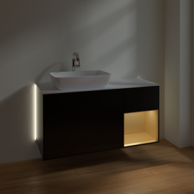 Тумба под раковину Villeroy & Boch Finion 120х50,1 см с подсветкой МДФ черный матовый лак/стекло белое матовое G811HFPD