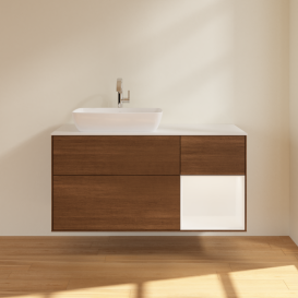 Тумба под раковину Villeroy & Boch Finion 120х50,1 см с подсветкой МДФ шпон грецкого ореха/стекло белое матовое G811MTGN