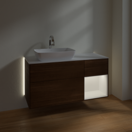 Тумба под раковину Villeroy & Boch Finion 120х50,1 см с подсветкой МДФ шпон грецкого ореха/стекло белое матовое G811MTGN