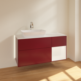 Тумба под раковину Villeroy & Boch Finion 120х50,1 см с подсветкой МДФ пион матовый лак/стекло белое матовое G811MTHB