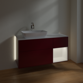 Тумба под раковину Villeroy & Boch Finion 120х50,1 см с подсветкой МДФ пион матовый лак/стекло белое матовое G811MTHB