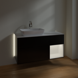 Тумба под раковину Villeroy & Boch Finion 120х50,1 см с подсветкой МДФ черный матовый лак/стекло белое матовое G811MTPD
