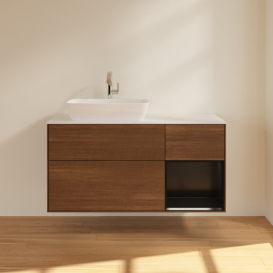 Тумба под раковину Villeroy & Boch Finion 120х50,1 см с подсветкой МДФ шпон грецкого ореха/стекло белое матовое G811PDGN