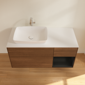 Тумба под раковину Villeroy & Boch Finion 120х50,1 см с подсветкой МДФ шпон грецкого ореха/стекло белое матовое G811PDGN