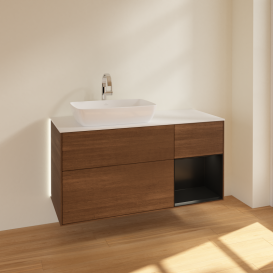 Тумба под раковину Villeroy & Boch Finion 120х50,1 см с подсветкой МДФ шпон грецкого ореха/стекло белое матовое G811PDGN