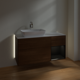 Тумба под раковину Villeroy & Boch Finion 120х50,1 см с подсветкой МДФ шпон грецкого ореха/стекло белое матовое G811PDGN