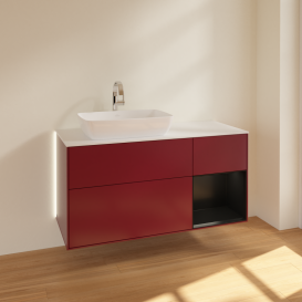 Тумба под раковину Villeroy & Boch Finion 120х50,1 см с подсветкой МДФ пион матовый лак/стекло белое матовое G811PDHB