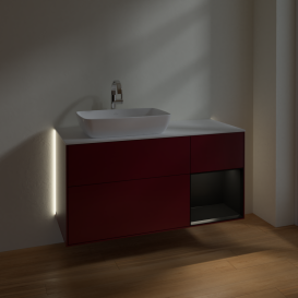 Тумба под раковину Villeroy & Boch Finion 120х50,1 см с подсветкой МДФ пион матовый лак/стекло белое матовое G811PDHB