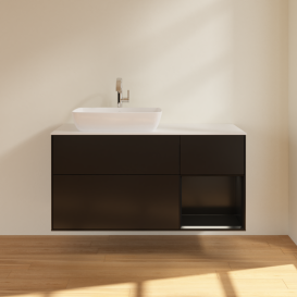 Тумба под раковину Villeroy & Boch Finion 120х50,1 см с подсветкой МДФ черный матовый лак/стекло белое матовое G811PDPD