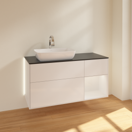 Тумба под раковину Villeroy & Boch Finion 120х50,1 см с подсветкой МДФ глянцевый белый лак/стекло черное матовое G812GFGF