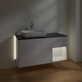 Тумба под раковину Villeroy & Boch Finion 120х50,1 см с подсветкой МДФ глянцевый белый лак/стекло черное матовое G812GFGF