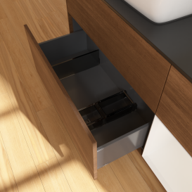 Тумба под раковину Villeroy & Boch Finion 120х50,1 см с подсветкой МДФ шпон грецкого ореха/стекло черное матовое G812GFGN