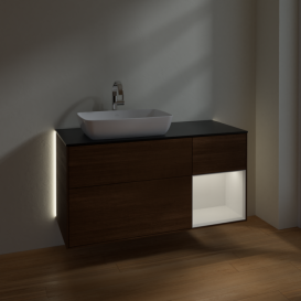Тумба под раковину Villeroy & Boch Finion 120х50,1 см с подсветкой МДФ шпон грецкого ореха/стекло черное матовое G812GFGN