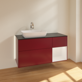 Тумба под раковину Villeroy & Boch Finion 120х50,1 см с подсветкой МДФ пион матовый лак/стекло черное матовое G812GFHB