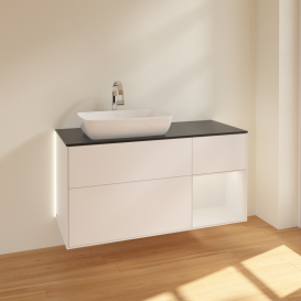 Тумба под раковину Villeroy & Boch Finion 120х50,1 см с подсветкой МДФ белый матовый лак/стекло черное матовое G812GFMT