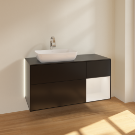 Тумба под раковину Villeroy & Boch Finion 120х50,1 см с подсветкой МДФ черный матовый лак/стекло черное матовое G812GFPD