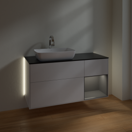 Тумба под раковину Villeroy & Boch Finion 120х50,1 см с подсветкой МДФ глянцевый белый лак/стекло черное матовое G812GKGF