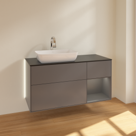 Тумба под раковину Villeroy & Boch Finion 120х50,1 см с подсветкой МДФ антрацит матовый лак/стекло черное матовое G812GKGK