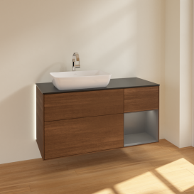 Тумба под раковину Villeroy & Boch Finion 120х50,1 см с подсветкой МДФ шпон грецкого ореха/стекло черное матовое G812GKGN