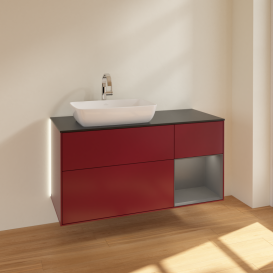 Тумба под раковину Villeroy & Boch Finion 120х50,1 см с подсветкой МДФ пион матовый лак/стекло черное матовое G812GKHB