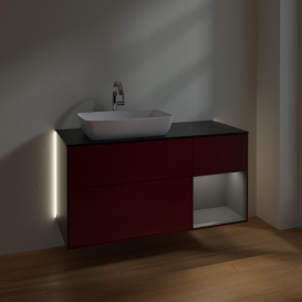 Тумба под раковину Villeroy & Boch Finion 120х50,1 см с подсветкой МДФ пион матовый лак/стекло черное матовое G812GKHB