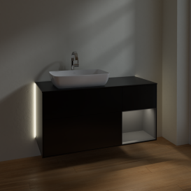 Тумба под раковину Villeroy & Boch Finion 120х50,1 см с подсветкой МДФ черный матовый лак/стекло черное матовое G812GKPD