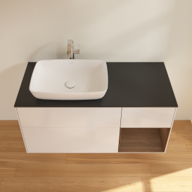 Тумба под раковину Villeroy & Boch Finion 120х50,1 см с подсветкой МДФ глянцевый белый лак/стекло черное матовое G812GNGF