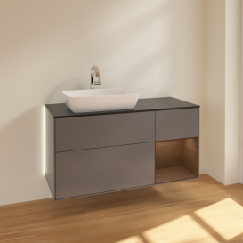 Тумба под раковину Villeroy & Boch Finion 120х50,1 см с подсветкой МДФ антрацит матовый лак/стекло черное матовое G812GNGK