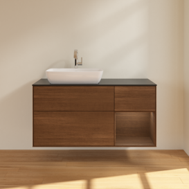 Тумба под раковину Villeroy & Boch Finion 120х50,1 см с подсветкой МДФ шпон грецкого ореха/стекло черное матовое G812GNGN