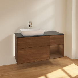 Тумба под раковину Villeroy & Boch Finion 120х50,1 см с подсветкой МДФ шпон грецкого ореха/стекло черное матовое G812GNGN