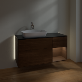 Тумба под раковину Villeroy & Boch Finion 120х50,1 см с подсветкой МДФ шпон грецкого ореха/стекло черное матовое G812GNGN