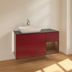 Тумба под раковину Villeroy & Boch Finion 120х50,1 см с подсветкой МДФ пион матовый лак/стекло черное матовое G812GNHB