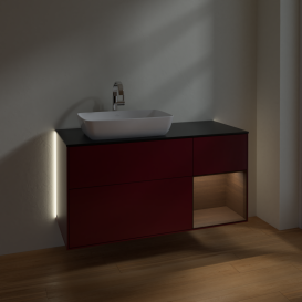 Тумба под раковину Villeroy & Boch Finion 120х50,1 см с подсветкой МДФ пион матовый лак/стекло черное матовое G812GNHB