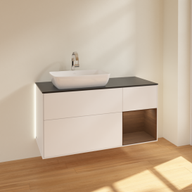 Тумба под раковину Villeroy & Boch Finion 120х50,1 см с подсветкой МДФ белый матовый лак/стекло черное матовое G812GNMT