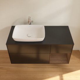 Тумба под раковину Villeroy & Boch Finion 120х50,1 см с подсветкой МДФ черный матовый лак/стекло черное матовое G812GNPD