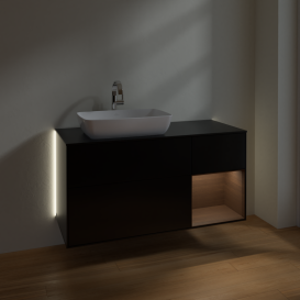 Тумба под раковину Villeroy & Boch Finion 120х50,1 см с подсветкой МДФ черный матовый лак/стекло черное матовое G812GNPD