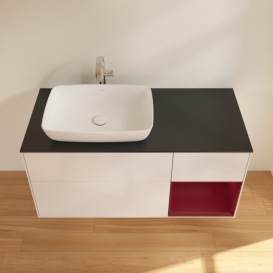 Тумба под раковину Villeroy & Boch Finion 120х50,1 см с подсветкой МДФ глянцевый белый лак/стекло черное матовое G812HBGF