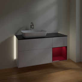 Тумба под раковину Villeroy & Boch Finion 120х50,1 см с подсветкой МДФ глянцевый белый лак/стекло черное матовое G812HBGF