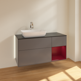 Тумба под раковину Villeroy & Boch Finion 120х50,1 см с подсветкой МДФ антрацит матовый лак/стекло черное матовое G812HBGK