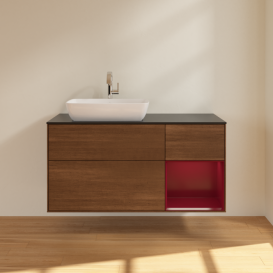 Тумба под раковину Villeroy & Boch Finion 120х50,1 см с подсветкой МДФ шпон грецкого ореха/стекло черное матовое G812HBGN