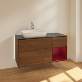 Тумба под раковину Villeroy & Boch Finion 120х50,1 см с подсветкой МДФ шпон грецкого ореха/стекло черное матовое G812HBGN