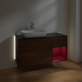 Тумба под раковину Villeroy & Boch Finion 120х50,1 см с подсветкой МДФ шпон грецкого ореха/стекло черное матовое G812HBGN