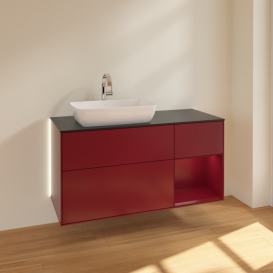 Тумба под раковину Villeroy & Boch Finion 120х50,1 см с подсветкой МДФ пион матовый лак/стекло черное матовое G812HBHB