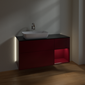 Тумба под раковину Villeroy & Boch Finion 120х50,1 см с подсветкой МДФ пион матовый лак/стекло черное матовое G812HBHB