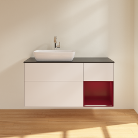 Тумба под раковину Villeroy & Boch Finion 120х50,1 см с подсветкой МДФ белый матовый лак/стекло черное матовое G812HBMT