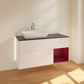 Тумба под раковину Villeroy & Boch Finion 120х50,1 см с подсветкой МДФ белый матовый лак/стекло черное матовое G812HBMT