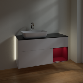 Тумба под раковину Villeroy & Boch Finion 120х50,1 см с подсветкой МДФ белый матовый лак/стекло черное матовое G812HBMT